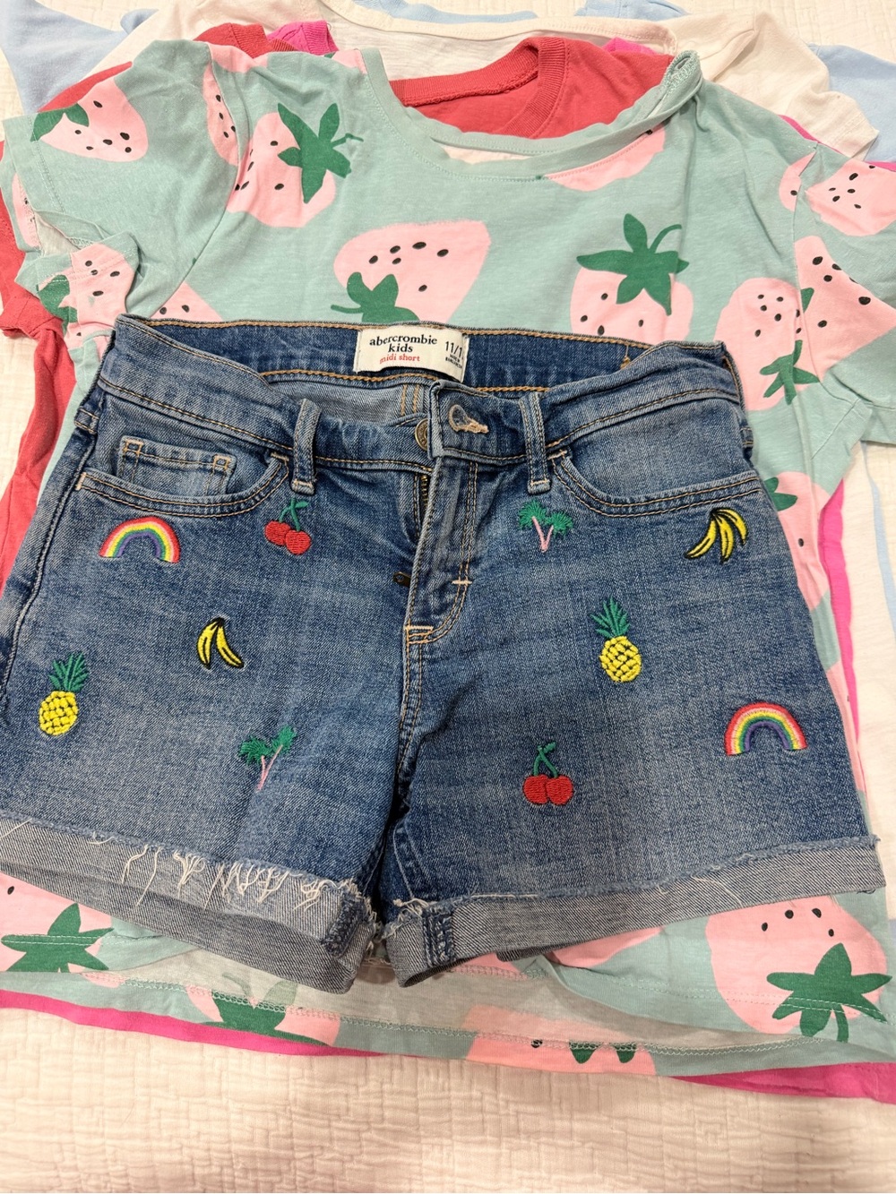 Abercrombie Kids Girls' Embroidered Denim Shorts - Blue
